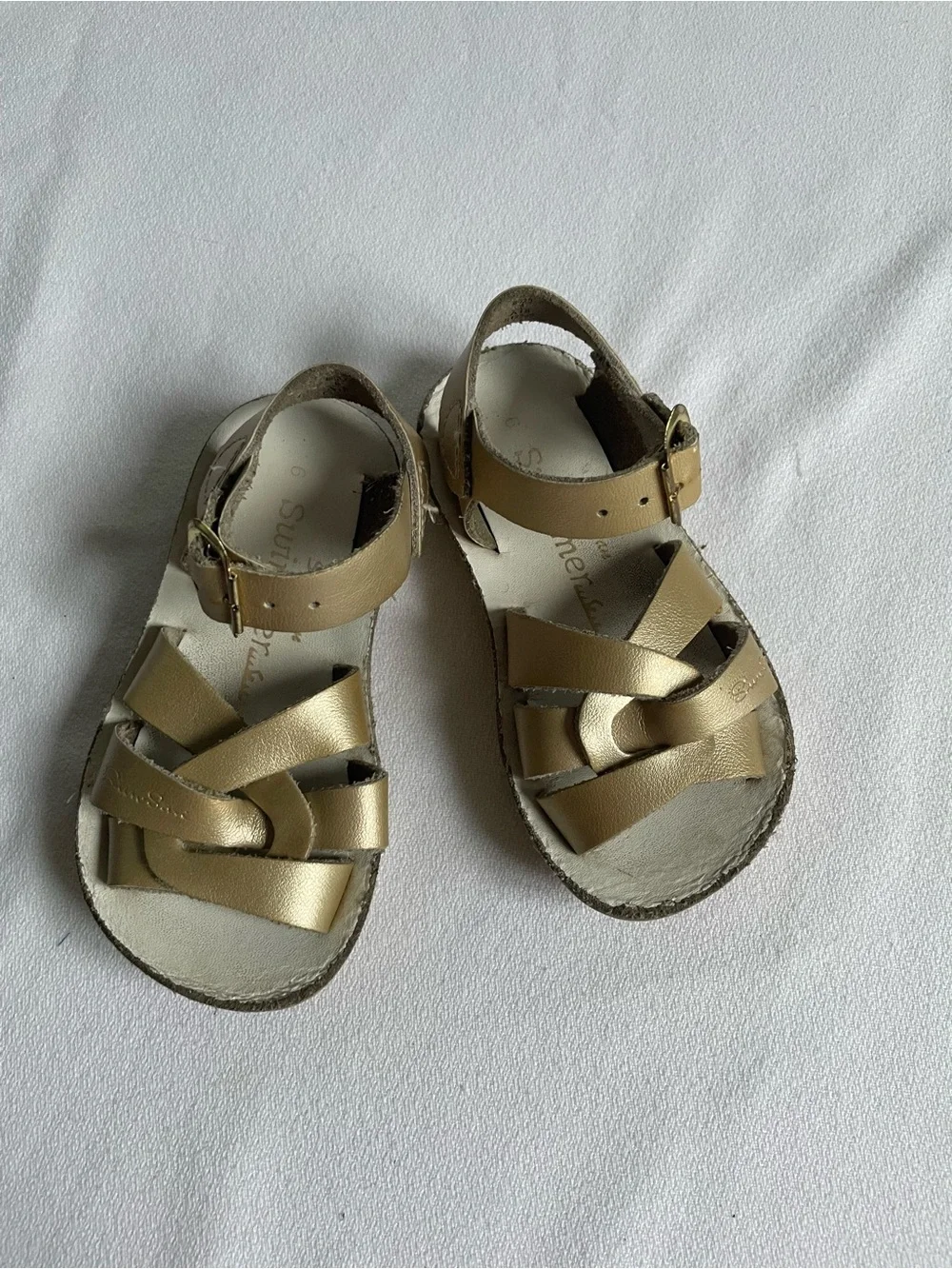 SALTWATER SUN SAN HOY Sandals Gold Metallic Swimmer Fisherman Woven Sparkle